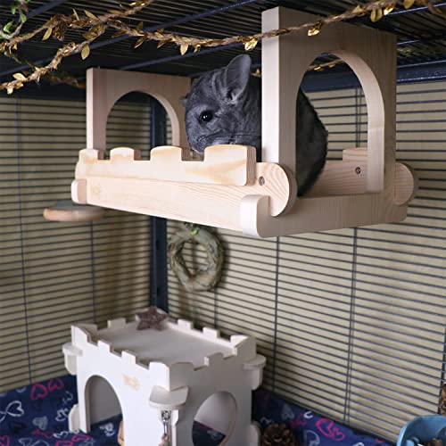 YKD Chinchilla Wood Suspension Bridge and 3Pcs Chinchilla Wooden Platform Bundle Suit
