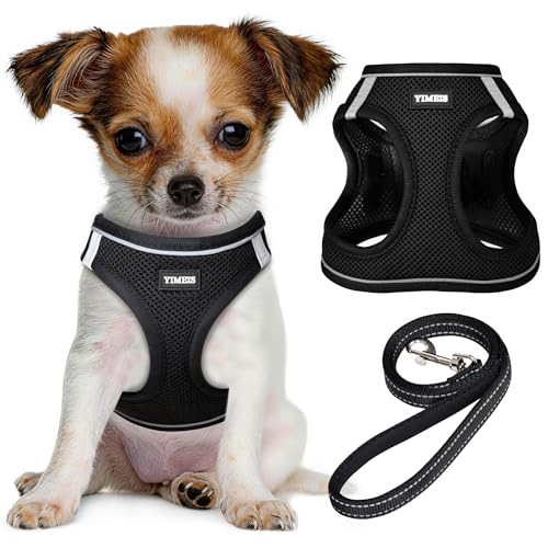 No Pull Dog Puppy Harness and Leash Set Reflective Mesh Vest Medium - color: Black, size: Medium (Pack of 1)