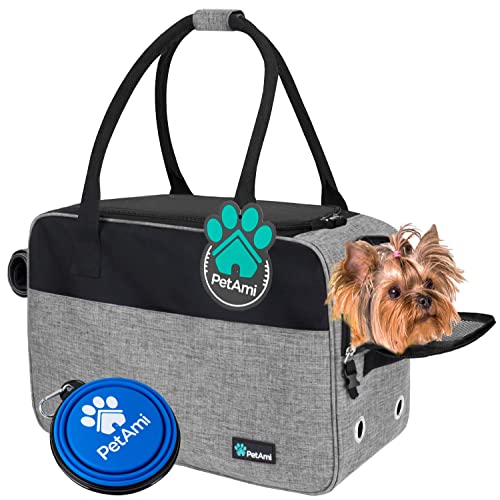 PetAmi Dog Purse Carrier for Small Dogs Cats, TSA Airline Approved Soft-Sided Pet Carrier with Pockets, Ventilated Travel Tote Bag with Bed & Shoulder Strap, Puppy Kitten, Max 12 lbs, Heather Grey - color: Heather Grey