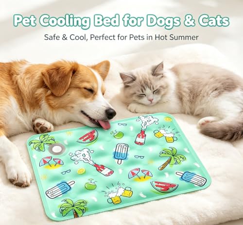 Water-Fillable Pet Cooling Mat, Pressure Activated Gel Cooling Pad for Dogs & Cats, Durable & Scratch Resistant, Perfect for Hot Weather to Prevent Overheating (88, Green, 11.8 * 15.7) - color: green, size: 11.8*15.7