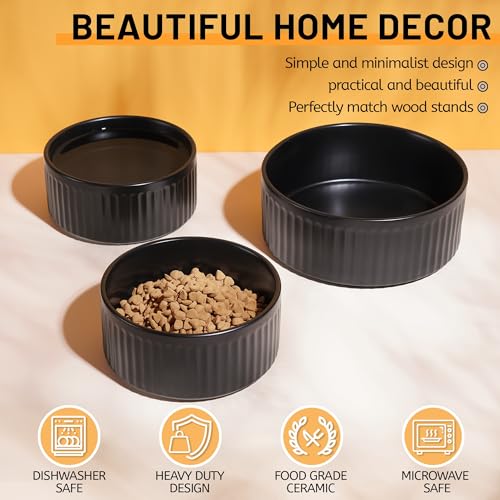 Non-Slip Ceramic Dog Bowls,6" Dog Food and Water Bowl Set with Silicone Base, 32oz/4cups Weighted Flip-Proof Pet Feeding Bowl for Medium Dogs (Medium,Black) - color: Black, size: 4 Cups