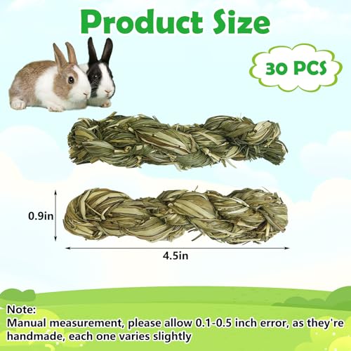 Hamiledyi 30 PCS Rabbit Chew Sticks Natural Grass Timothy Hay Sticks Handmade Guinea Pigs Chew Toys for Teeth Molar Snacks for Chinchilla Bunny Hamster and Other Small Animals - size: 0.48 Ounce (Pack of 30)