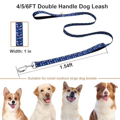 Double Handle Dog Leash 4 Foot with 2 Padded Handles, Heavy Duty Nylon Dog Leash with Traffic Control Handles,Walking Training Lead, Deep Blue Shark - color: Deep Blue Shark, size: 1 in x 4 ft