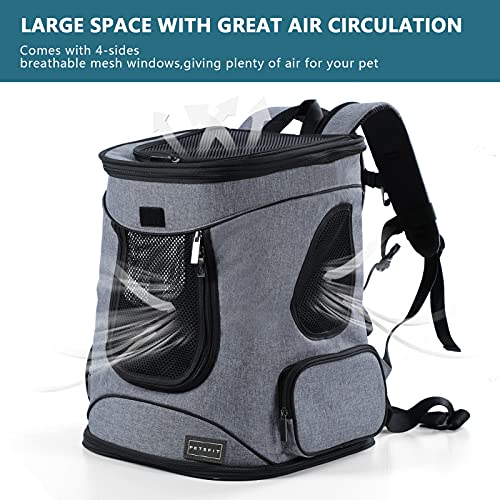 Petsfit Dog and Cat Backpack Carrier, Padded Waist Support, Up to 18 lb | 13.5 x 12.5 x 17.5 in; reinforced frame, 600D Oxford, 4 mesh panels, lockable zippers, safety tether and washable mat. - color: Gray