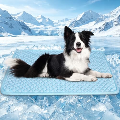 SOMOYA Dog Cooling Mat, Foldable Non-Slip Washable Arc-Chill Pad | Cooling Mat for Dogs Q-Max 0.45 Absorbs Pet Heat Fast,Suit for Indoor Outdoor Summer Use for Cats Dogs ﻿ - color: Blue, size: Large (27.5x39.3 IN)