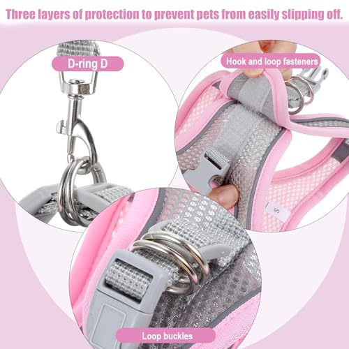 Adjustable Rabbit Harness and Leash Set, Escape Proof Breathable Mesh Rabbit Vest, Small Pet Harness and Leash for Rabbit Kitten Ferret Puppy, Pink Gray Walking Accessories