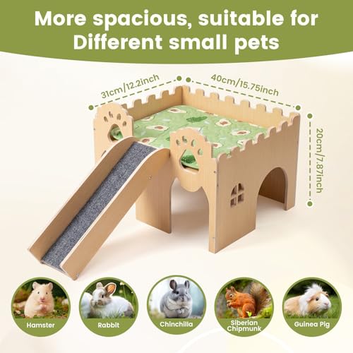 Guinea Pig Castle Extra Large, Sturdy Wooden Hideout House Ventilated Multi-Entry Small Animal Habitat, Easy to Assemble for Guinea Pigs, Bunnies, Hamsters, and Chinchillas