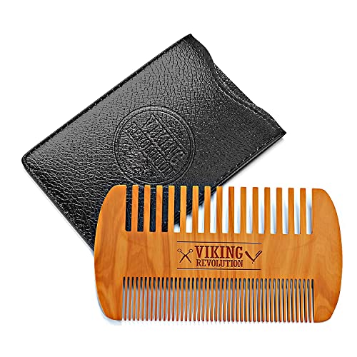 Viking Revolution Wooden Beard Comb and Case - Pocket Comb - style: Beard Comb
