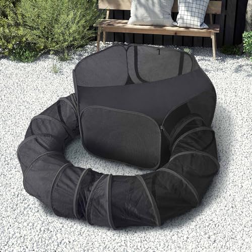 X-ZONE PET Portable Cat Play Tunnels, Catio Outdoor Enclosed Tent Playpen with Tunnel, Indoor Enclosure for Cats & Small Animals, Black - color: Classic Black
