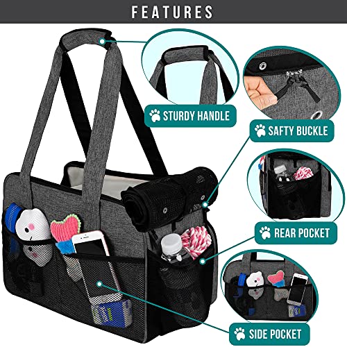 PetAmi Small Dog Purse Carrier, Soft-Sided Pet Carrier Bag with Pockets, Portable Puppy Cat Travel Handbag Tote, Airline Approved Breathable Mesh, Poop Bag Dispenser, Sherpa Bed, Max 18 lbs, Dark Gray - color: Heather Charcoal
