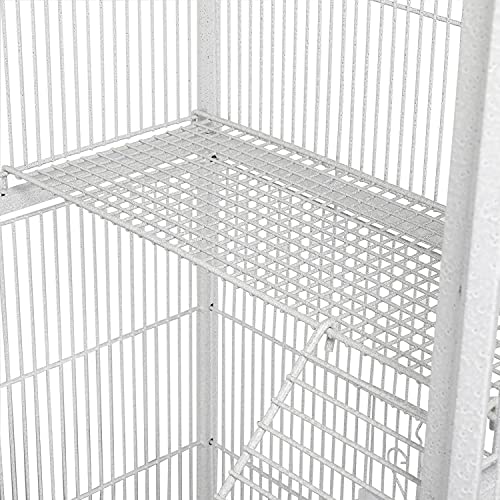 Yaheetech 69-Inch Extra Large Wrought Animal Cage Metal 3 Levels Small Animal Cage w/Cross Shelves and Ladders for Ferret Chinchilla Sugar Glider Squirrel, White - color: White