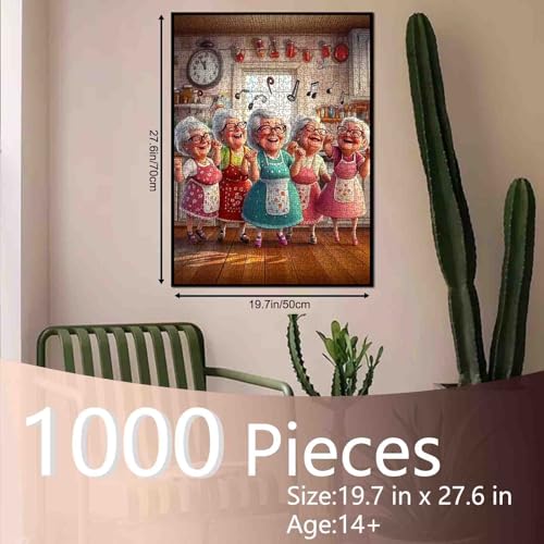 Old Woman Dancing in Kitchen Jigsaw Puzzles for Adult 1000 Piece Funny Good Friends Puzzles Wall Decor Happy Grandma’s Key Puzzles Magic Jigsaw Puzzle Family Challengings,Game Friendship Gift - color: Artwork-16