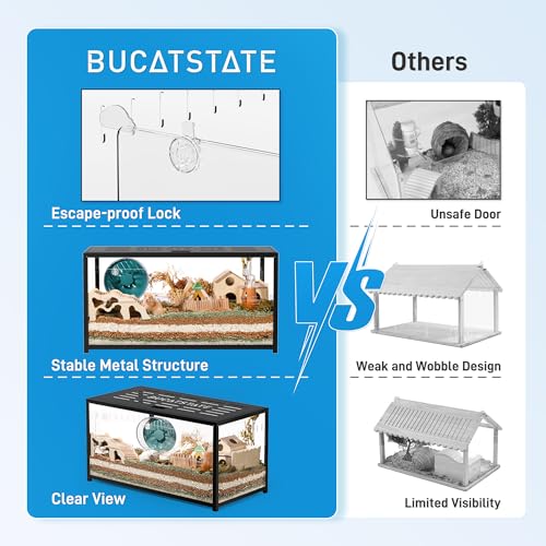 BUCATSTATE Hamster Cage 2.0, Large Hamster Enclosure (39in, Black) | Stackable 5.4 ft² Large Habitats with Deep Beddiing Base, Sturdy Aluminum Frame, Front and Top Access, Easy Assemble - color: Black, size: 39.3"L x 19.7"W x 20.6"H
