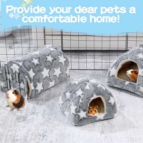 3 Pack Guinea Pig House Accessories, Washable 2 Guinea Pig House and Hideout Tunnel with Curtains, Chinchilla Hideout for Hamster, Rabbit, Bunny, Chinchillas (Gray-Star) - color: Gray-Star