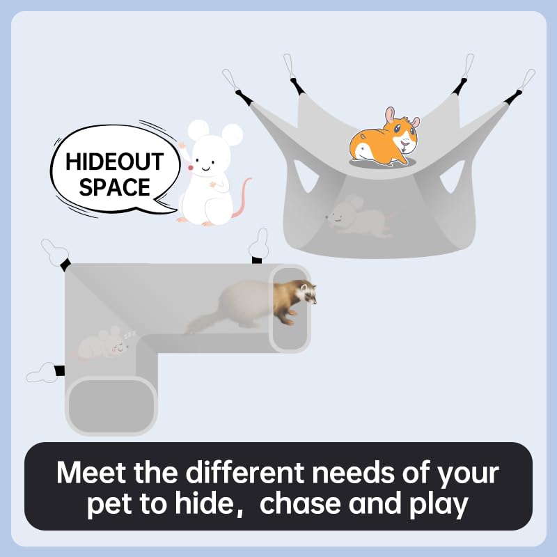 Large Caliber Guinea Pig & Rat Tunnel Hideout & Hammock, Corner Hideout Toy for Guinea Pig, Ferret, Hedgehog & Piggy to Hide and Shuttle (1. Hammock&Tunnel-Dinosaur) - color: 1. Hammock&Tunnel-dinosaur