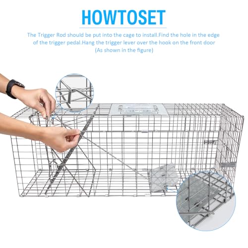 SZHLUX 32" Live Animal Cage Trap, Heavy Duty Folding Raccoon Traps, Humane Cat Trap for Stray Cats, Raccoons, Squirrel, Skunk, Mole, Groundhog, Armadillo, Rabbit, Catch and Release