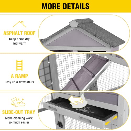 Aivituvin Rabbit Hutch Indoor Bunny Cage Outdoor with Run Chicken Coop Guinea Pig House with Waterproof Asphalt Roof,No Leakage Pull Out Tray - color: Grey, size: 51.6"L x 25.2"W x 36.2"H