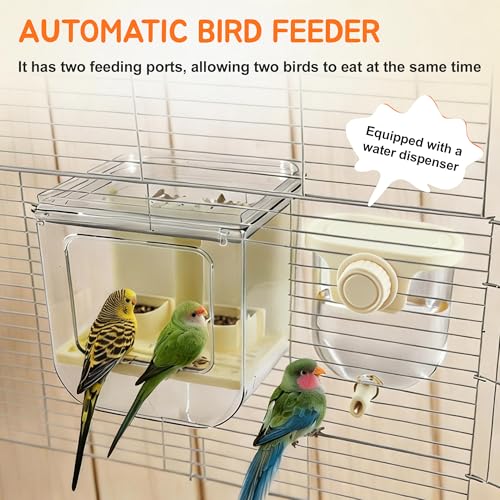 No Mess Bird Feeder Water Dispenser Set, Beige, 1 Set | Multifunctional Seed Feeder, Easy Cleanup Bird Cage Accessories - color: Beige, White