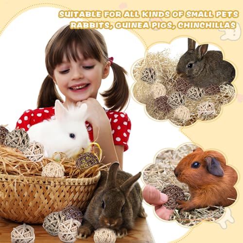 24 Pcs Bunny Chew Grass Balls Rolling Chew Toys for Small Animals | Bunny Gnawing Treats, Natural Chew Grass Toys, Rolling Play Balls, Small Animal Cage Enrichment Toy
