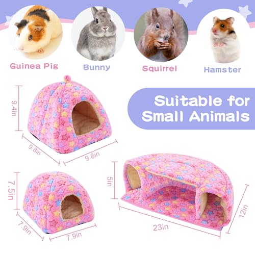 3 Pack Guinea Pig House Accessories, 2 Cozy Guinea Pig Bed and Hideout Tunnel, Chinchillas Hideout for Hamster, Rabbit, Bunny, Chinchillas (Pink, L) - color: Pink