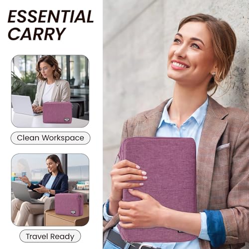 Electronic Organizer Travel Case, Double Layer Cable Organizer Bag | Double-layer design with adjustable dividers, mesh pockets and elastic loops for chargers, cables, power banks and gadgets - color: purple