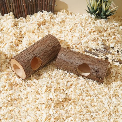 Wood Log Tunnel for Hamsters, Hideout Tube Toy for Pet Rat | Natural Wooden Hide Out, Small Habitat Decor, Small Animals Cage Accessories, for Chinchilla/Gerbil/Syrian Hamster/Guinea Pig