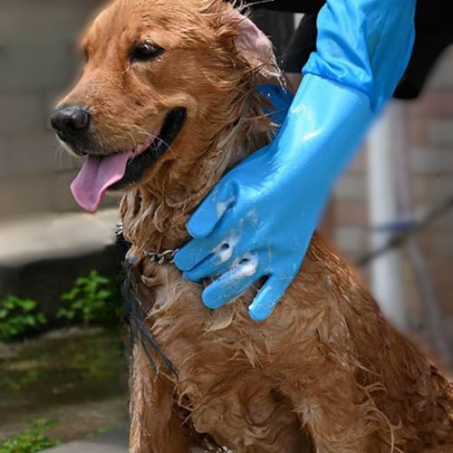 Dog Washing Gloves, Pet Grooming Gloves with Soft Brushes, Bathing and Massaging for Dogs and Cats, Silicone Heat Resistant Cleaning Gloves with High-Density Teeth (Blue) - color: Blue