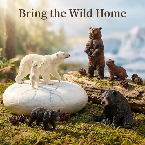 Toymany 6PCS Realistic Bear Figurines Set - Plastic Bears Toy with Grizzly, Black Bear, Polar Bear and Cubs, Wild Animals Figures Education Toy Cake Toppers Christmas Birthday Gift for Kids Toddlers - style: Bears (Brown, Black, Polar)