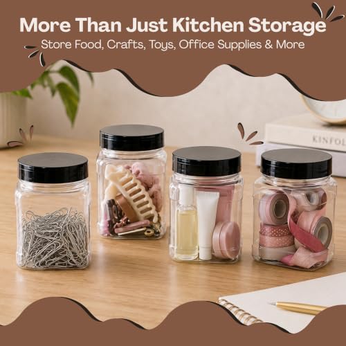 Pride Of India Clear Food Grade PET Plastic Square Grip Storage Jar w/Cap | 16 Fluid Ounces (1-2 Cup Storage Capacity) | BPA Free USA Made - size: Small Grip Jar & Cap