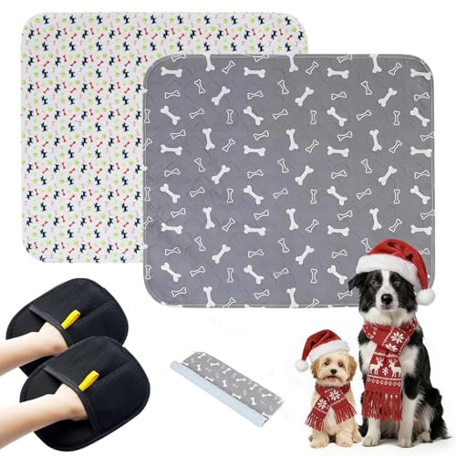 2PC Puppy Pee Pads with Pheromones, Washable Puppy Training Pads for Dogs Reusable Puppy Potty Pads for Dogs and Cats(with Pet Hair Removal Gloves) - color: Gray+white, size: Large