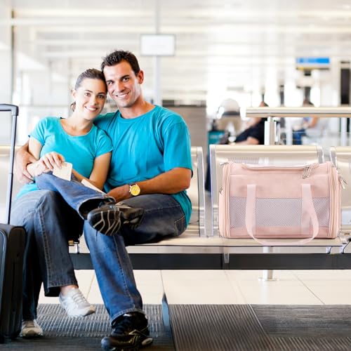 Fashion Dog Carrier Pet Carrier Airline Approved Cat Carrier for Small Dogs Cats Under 15 Lbs, Vegan Leather Collapsible Soft Sided Travel Puppy Carrier - color: Pink
