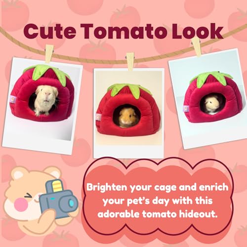 Guinea Pig Hideout Bed, Tomato-Shaped Bottomless Plush House | Cute tomato design. Bottomless easy-clean structure. Thick plush comfort. Cozy hideout for guinea pigs