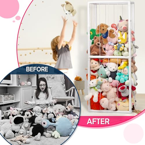 Stuffed Animal Zoo Storage PVC Stuffed Animal Holder, White | Vertical Plush Storage Organizer Shelf with Elastic Band for Nursery Play Room Bedroom - color: White