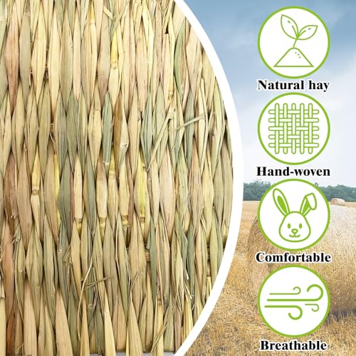 kathson 12 PCS Large Grass Mat for Rabbit, Natural Bunny Woven Hay Mat Straw Small Animal Bedding Nest for Guinea Pigs Hamster Chinchillas Puppy Biddy Sleeping Chewing Scratching