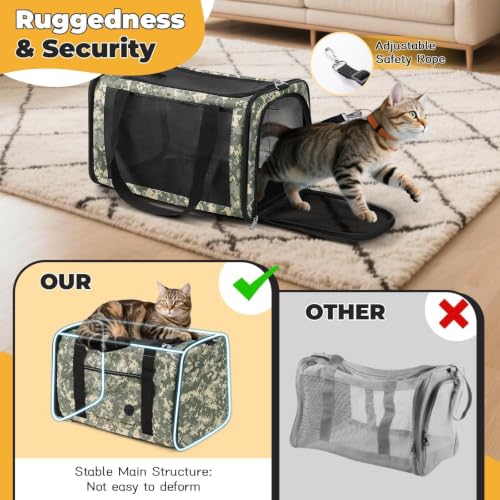 YUDODO 25lbs Cat Carrier Lightproof Soft Sided Pet Carrier for Large Cat | Airline Approved, Lightproof Breathable Design, Side Pockets, Durable Mesh, Foldable and Portable, Digital Camouflage - color: Digital Camouflage（No Privacy Curtain)