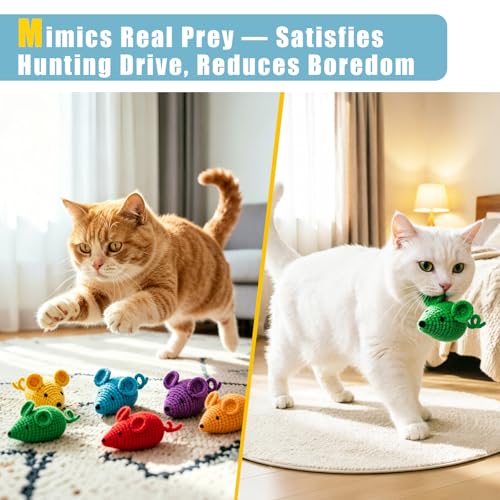 Retro Shaw Catnip Cat Toys Crochet Mouse, Pack of 6 | Hand-Knitted, Durable and soft, Catnip & Silvervine Blend, Safe Teeth Cleaning, Indoor Interactive Fun - style: Mouse-6