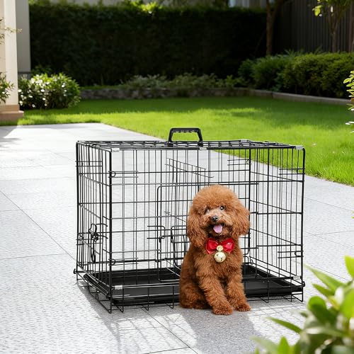 FDW 24-Inch Dog Crate Pet Cage with Metal Folding Design Plastic Tray Indoor Outdoor Dog Kennel Cage for Small Dogs,Dark Black - color: Dark Black