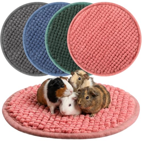 4 Pcs Guinea Pig Cage Liner 12 Inch Round Washable Chenille Pee Pads Pet Dog Cat Bedding Training Mat Reusable for Small Animals Puppy Bunny Hamster Chinchilla - color: Mixed Color, size: Diameter 12 Inch, style: Low Pile Chenille