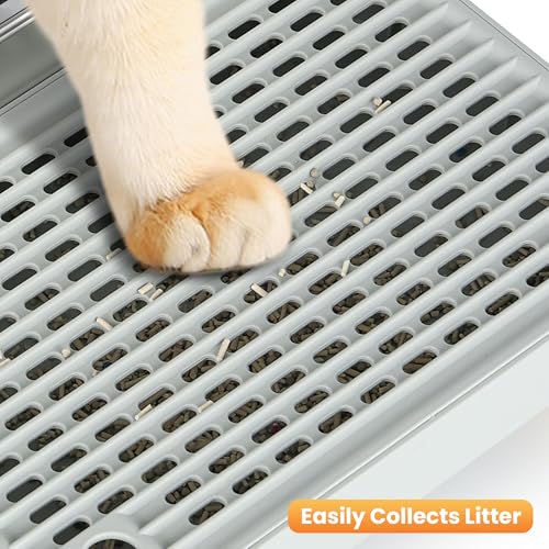 Litter Box Step, Litter Box Ramp/Catcher with Wooden Base, Anti-Tracking & Easy to Clean, Ideal for Small & Elderly Cats (Grey) - color: Light Gray