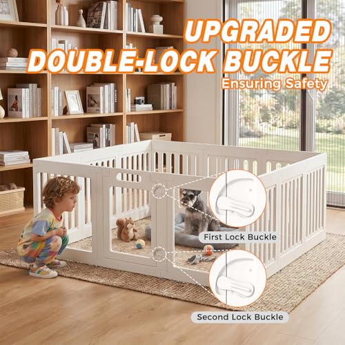 Acrylic Dog Playpen Indoor, 24" Puppy/Small Dog Play Pen with Door | Pet Playpen Fence for Puppies, Rabbits, Safety Double Lock Door, Easy Assemble and Clean, 12 Panels