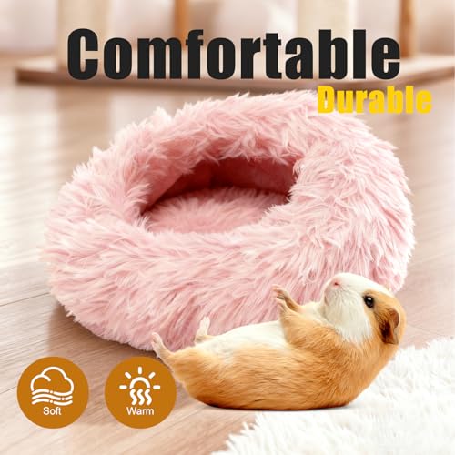 2-Pack Guinea Pig Backpack and Burrowing Bed, Portable Small Animal Cage with Bubble Clear Window, Plush and Fluffy Hideaway Pet Bed for Piggies, Hamster - color: Pink
