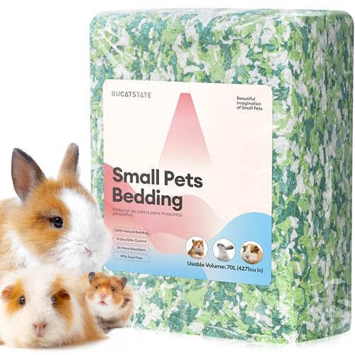 BUCATSTATE Hamster Bedding 70L, Truly 99% Dust-Free Paper Bedding, Green | FSC-Certified Material, Expands 3X, Cozy Paper Bedding for Guinea Pigs, Colorful Hamster Cage Accessories with Odor Control - color: Green, size: 70L