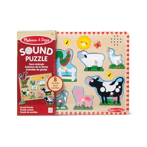 Melissa & Doug Farm Animals Sound Puzzle – 8-Piece Wooden Peg Puzzle with Light-Activated Sounds, Music Learning Toy for Toddlers and Preschoolers Ages 2+ - size: 11.95 x 8.8 x 1.05, style: Farm Animals