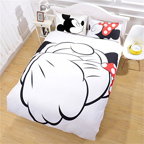 Microfiber Reversible Printing Mickey Mouse Couples Duvet Cover 3PCS Bedding Set with Zipper Closure - Ultra Soft Lightweight and Easy Care, King - color: White1, size: King