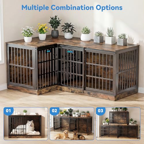 Petrova 47" Dog Crate Furniture with Name Tag, Heavy Duty Dog Kennel Indoor for Large/Medium Dogs, Wooden Dog Cage with Sliding Barn Door, Decorate House as TV Stand, End Table, Rustic Brown - color: Rustic Brown, size: 47.2"L x 27.9"W x 31.8"H