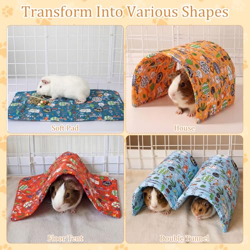 BreezeHug 4 Pcs Guinea Pig Tunnel Foldable Rabbit Hideout Washable and Soft Bunny Hide House Ferret Tunnel Toys Cage Accessories for Small Animal Hamster Hedgehogs Chinchilla(Doodle Forest) - style: Doodle Forest