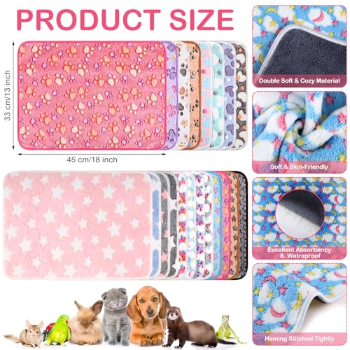 Newwiee 20 Pcs Waterproof Small Pet Fleece Blanket Bulk Washable Small Animal Cage Bedding Guinea Pig Puppy Dog Cat Pee Pad Liner Accessories(Assorted,18 x 13 Inch) - size: 18 x 13 Inch