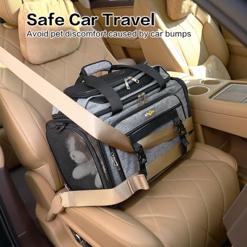 Airline Approved Travel Soft Carrier for Small cat/Dog/pet | Collapsible with Expandable Top and Sides. Kitten Mesh Puppy Carry Bag,18x11x11Delta/ United/American Airlines - color: grey