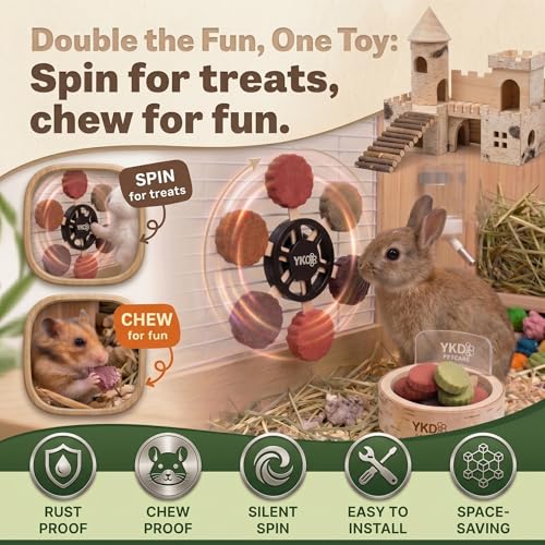 YKD Chinchilla Chew Toys, Rotating Spinner Toys + 12 Pcs Timothy Hay | Rabbit Chew for Teeth Grind & Digestion, Rust-Proof Aluminum Toy, for Rabbit, Bunny, Chinchilla, Hamster Dental Health - color: Black - Aluminum Alloy Toy
