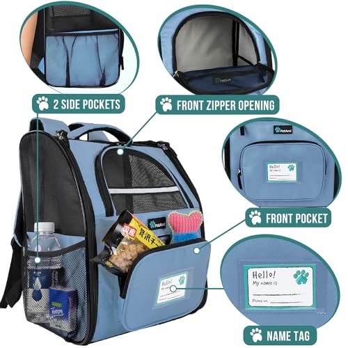 PetAmi Dog Backpack Carrier Airline Approved Cat Pet Puppy Bag, Light Blue | Ideal for Small Medium Large Pet up to 18 lb, 2 Side Entry Structured No-Collapse Frame, Ventilated Bookbag for Hiking Travel - color: Light Blue